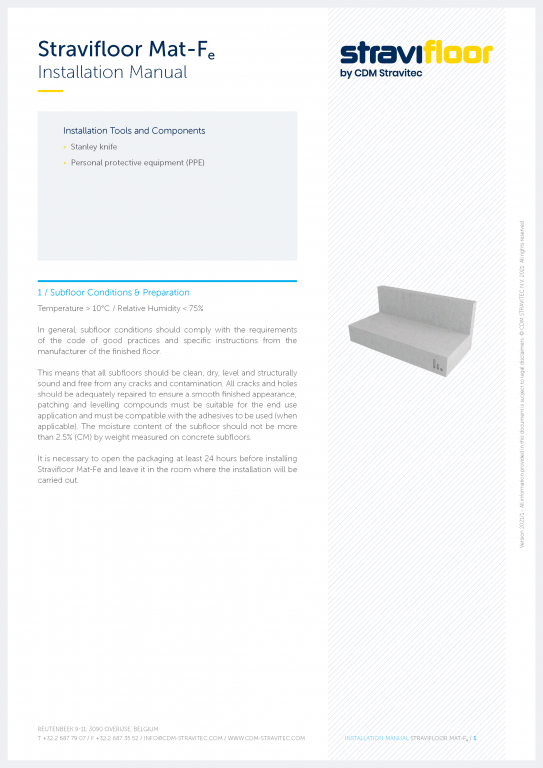 Installation Manual - Stravifloor Mat-Fe (Underlay)