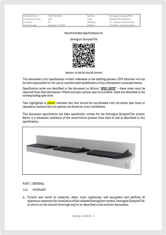 Specifications - Stravigym GympactTile (US)
